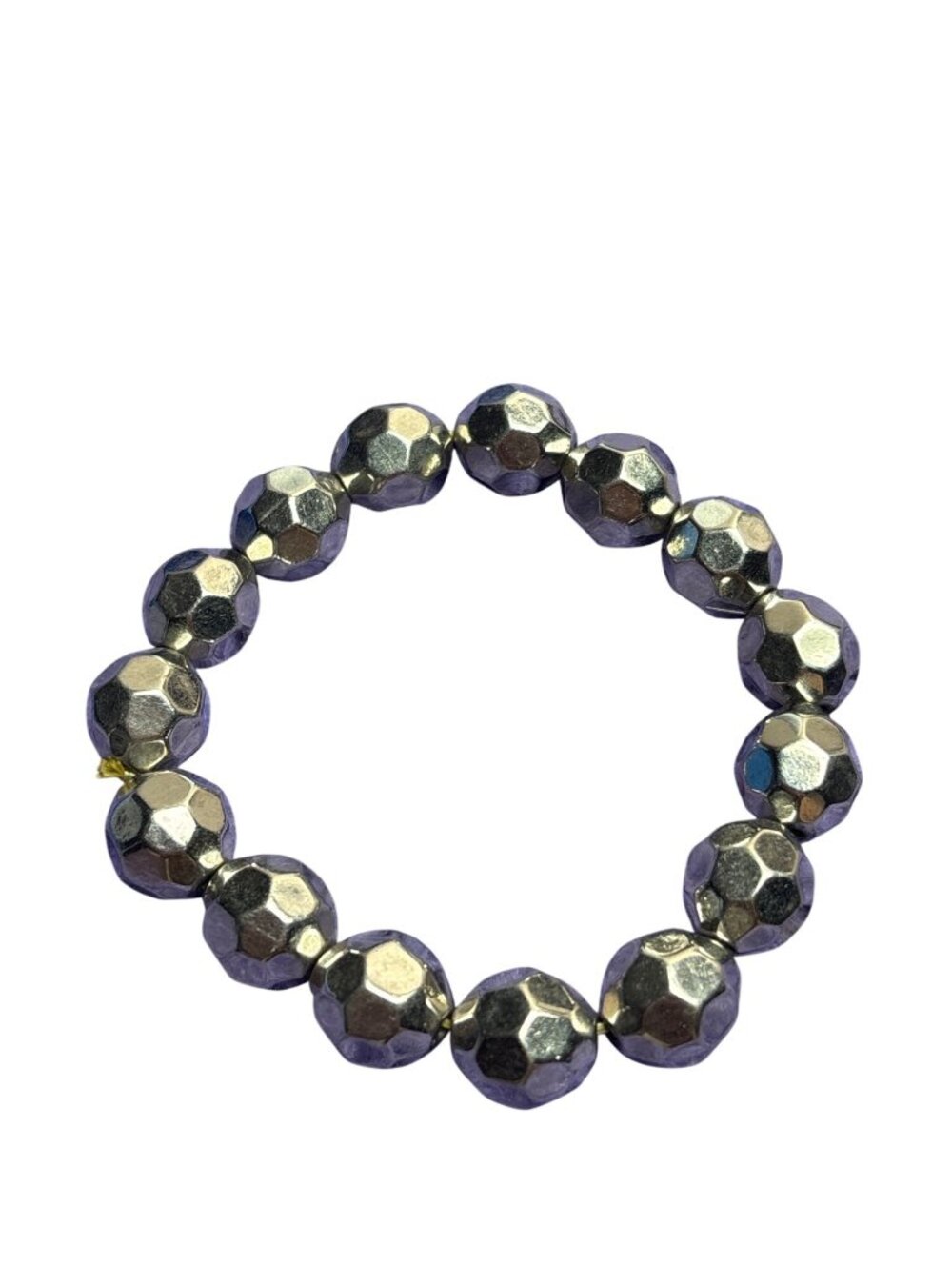 Silvertone Faceted Plastic Beaded Stretchy Bracelet 6 inches Unstretched